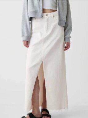 GAP White Denim Maxi Skirt with Front Slit